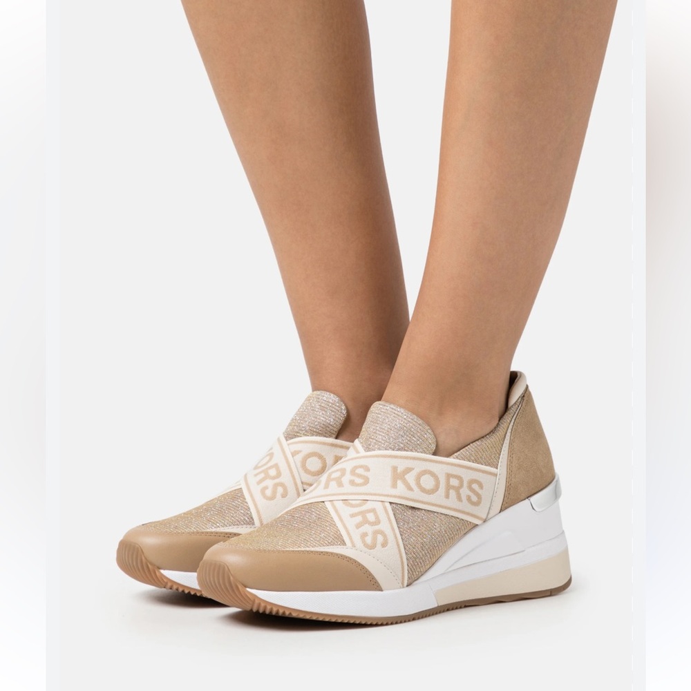 MICHAEL Michael Kors Gold and White Slip-On Sneakers